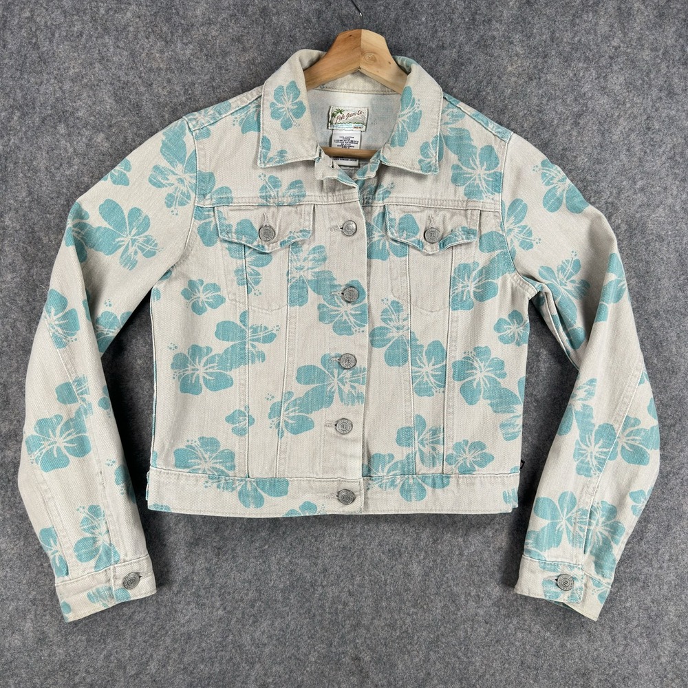 Polo Jeans Co. Ralph Lauren Jacket Womens XS Beige Floral Denim Hawaiian Print